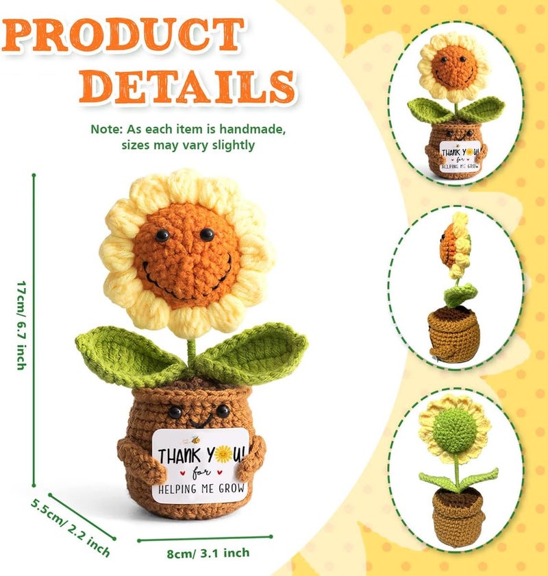 Veryhomy Valentines Sunflower for Women Teacher - Thank You Appreciation Gifts - Emotional Support Crochet with Positive Card for Coworker Boss Lady Thanksgiving Retirement - Thank You for Helping Me Grow - Image 2